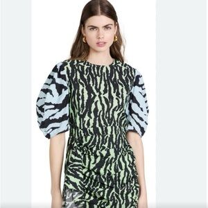 RHODE + Anthro Pia Animal Patterned Shirred Puff Sleeves M Great Party Dress!